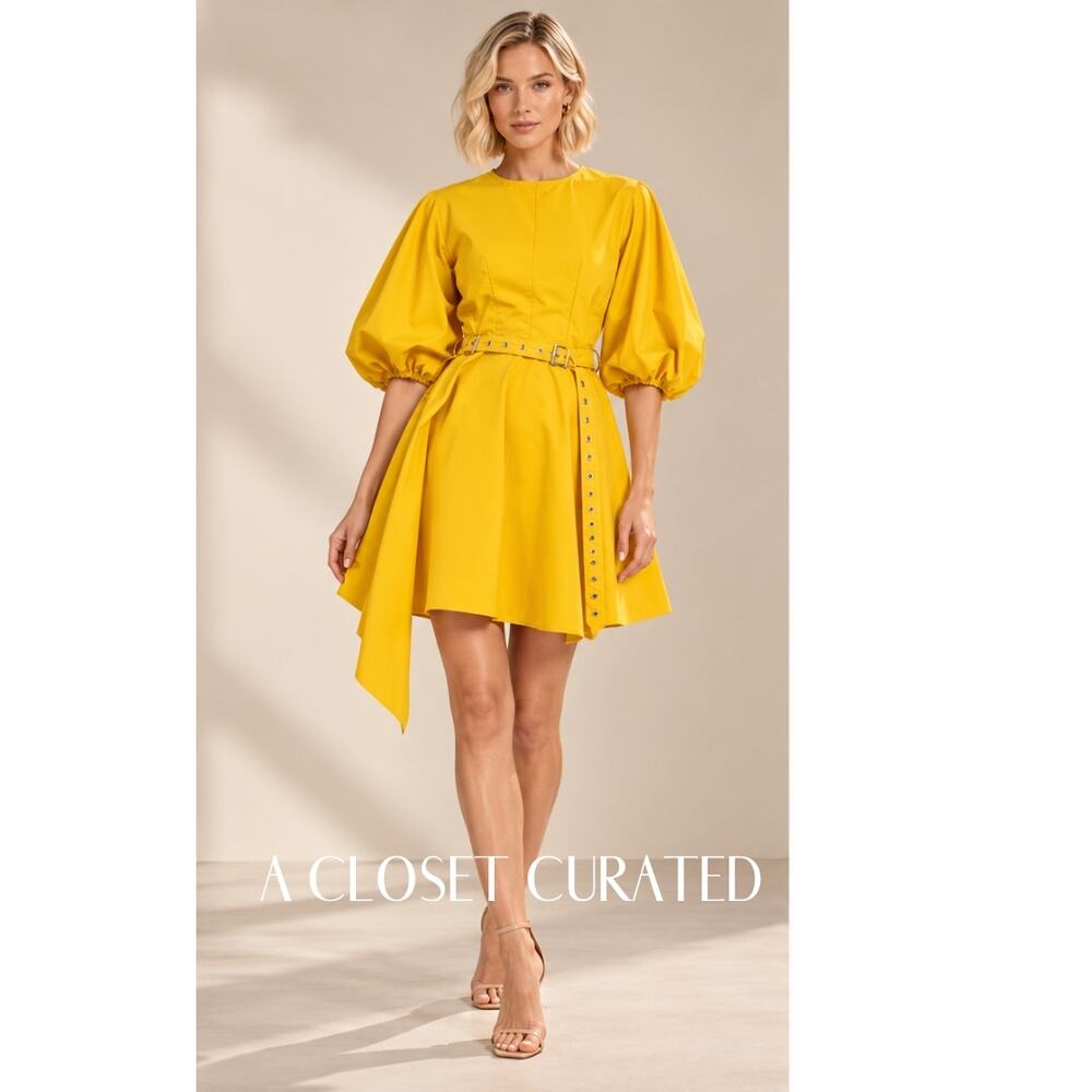 Marques Almeida Belted Asymmetric Faille Mini Dress Small Yellow